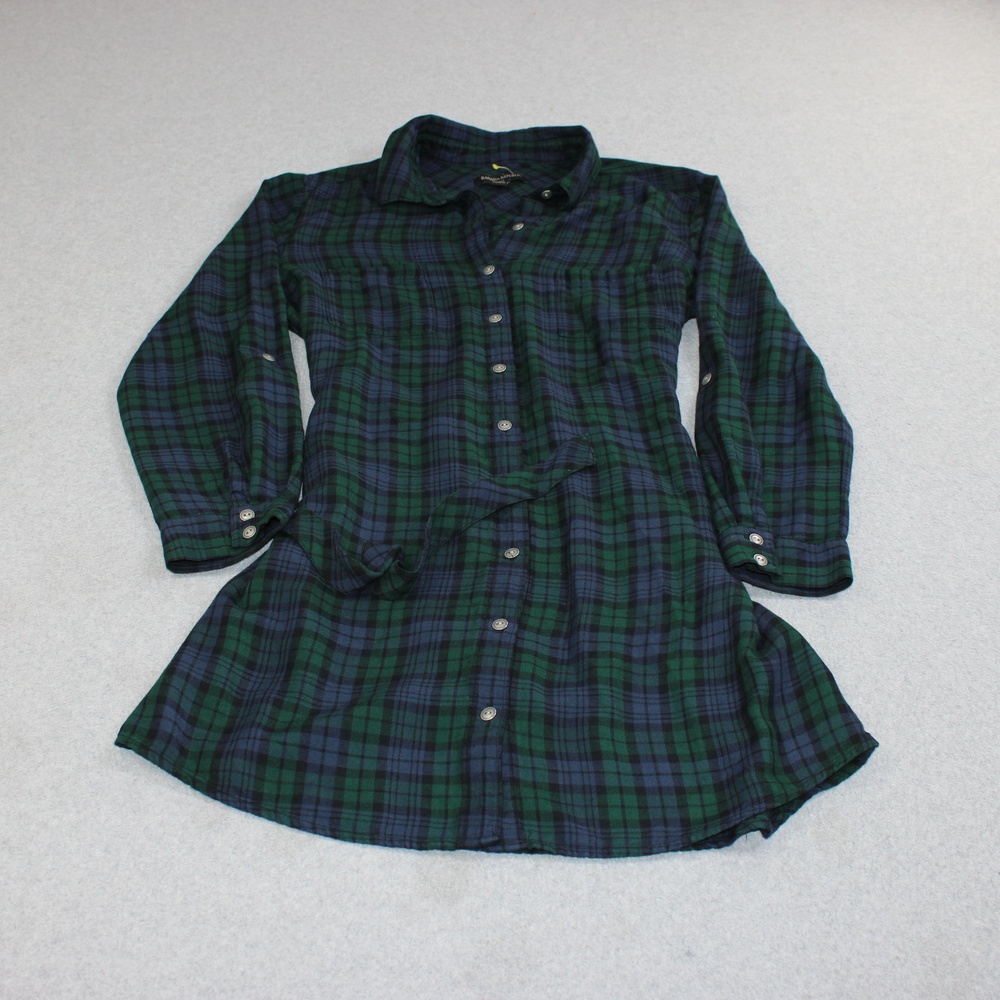 Banana Republic Dress Women 12 Green Plaid Shirt Belt Button Academia Heritage